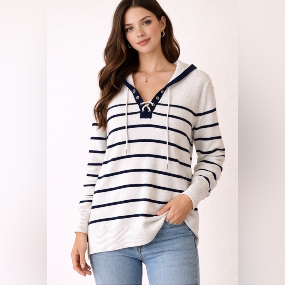 Ralph Lauren Active Hoodie Stripe Lace Up Size Medium